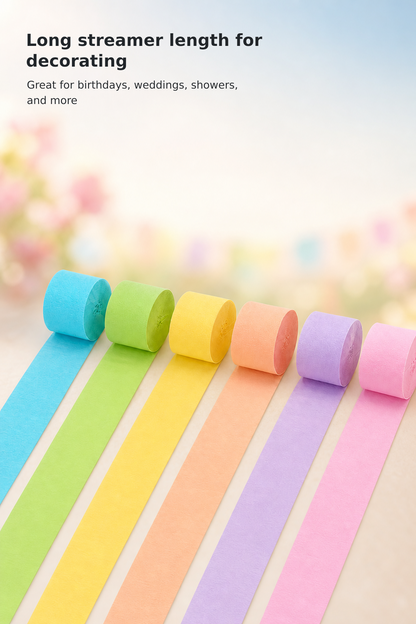 Pastel Crepe Paper Streamers, 6 Rolls, 492 ft